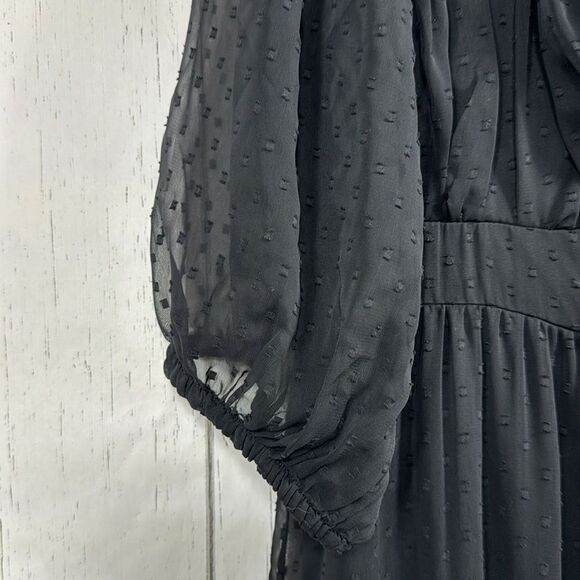 Boohoo Black Swiss Dot Mesh Puff Sleeve Maxi Dress Gothic Cottagecore Boho - Picture 11 of 15